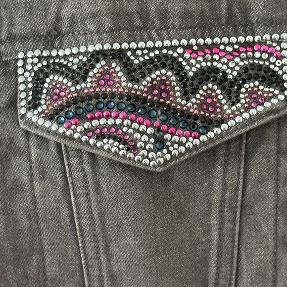 CHRISTINE ALEXANDER VINTAGE DENIM JEAN JACKET WITH CRYSTAL EMBELLISHMENTS - Picture 6 of 8